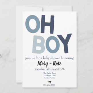 Blue OH BOY baby boy shower Invitation