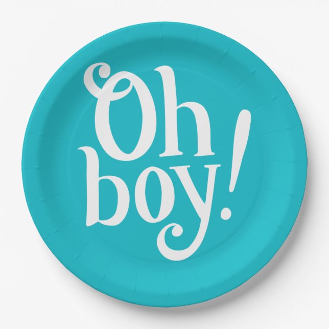 Blue Oh Boy! baby shower Paper Plate (Front)