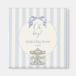 Blue Oh Boy Bow Carousel Vintage Baby Shower Magnet