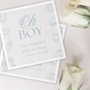 Blue Oh Boy Elegant Hand Drawn Baby Shower Napkin