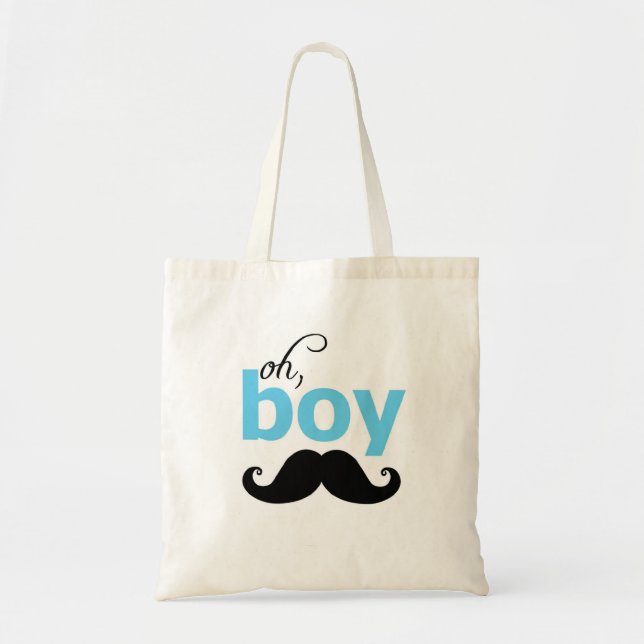 Blue Oh Boy Moustache Tote Bag (Front)