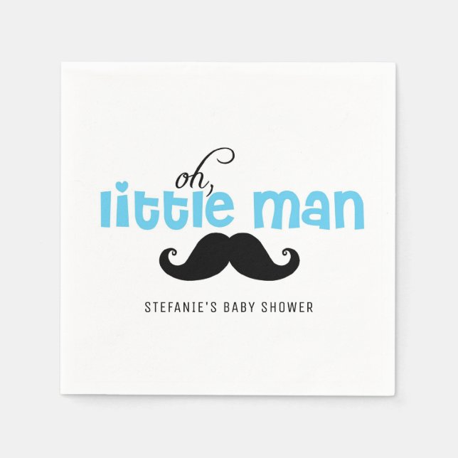 Blue Oh Little Man Moustache Custom Baby Shower Napkin (Front)