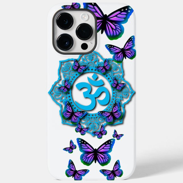 Blue ohm mandala design with purple butterflies  Case-Mate iPhone case (Back)