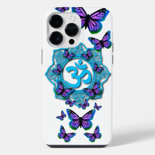 Blue ohm mandala design with purple butterflies  iPhone 14 pro max case
