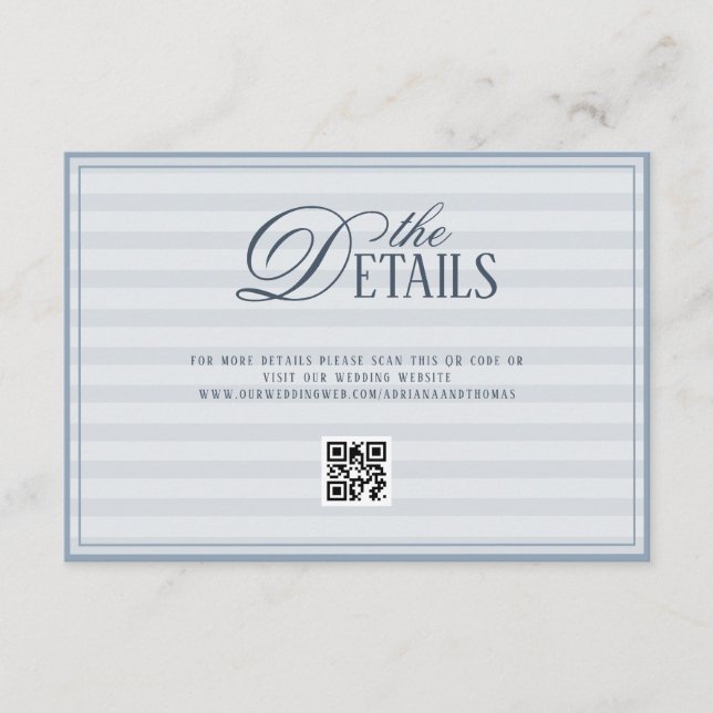 Blue Old Money Wedding QR code Details Enclosure Card (Front)