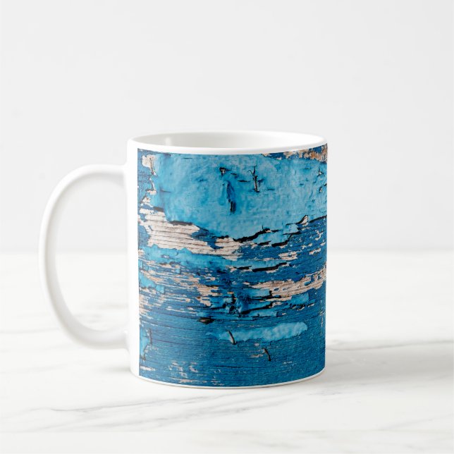 Blue old wooden background  coffee mug (Left)