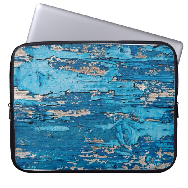 Blue old wooden background  laptop sleeve (Front)