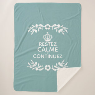 blue olive branch French Phrase Keep Calm Carry On Sherpa Blanket