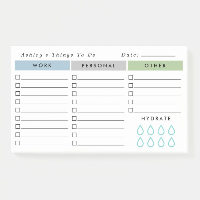 Blue Olive Minimalist Daily Organiser To Do List Post-it Notes (Front)