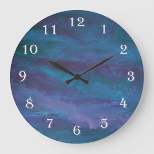Blue Ombre Abstract Turquoise Teal Violet Purple Large Clock