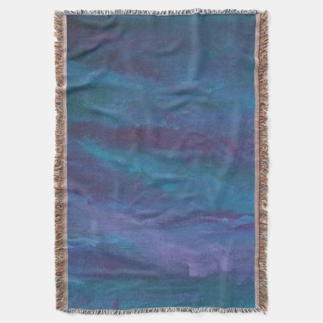 Blue-Ombre Abstract | Turquoise Teal Violet Purple Throw Blanket (Front Vertical)