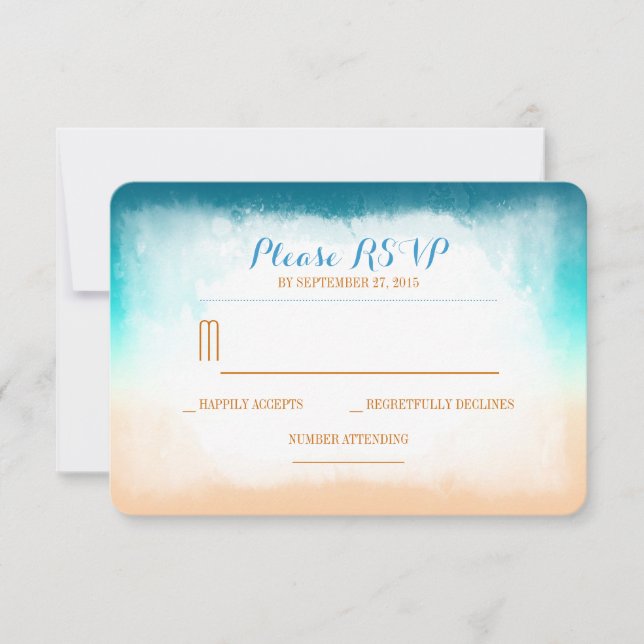 Blue ombre beach wedding RSVP cards (Front)