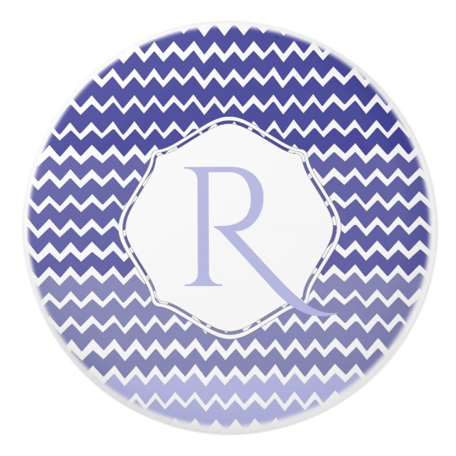 Blue Ombre Chevron Personalised Ceramic Knob (Front)