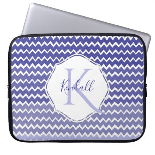 Blue Ombre Chevron Personalised Laptop Sleeve