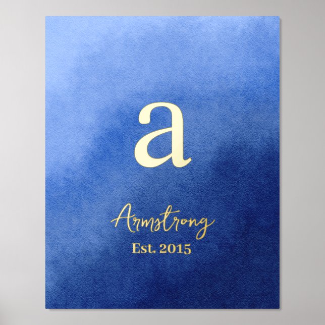 Blue Ombre Family Name Year Established Real Foil Prints (Front)