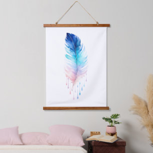 Blue Ombre Feather Watercolor Hanging Tapestry