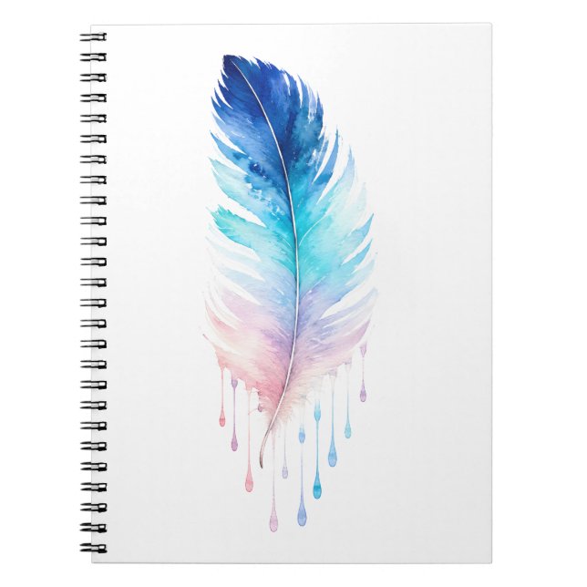 Blue Ombre Feather Watercolor Notebook (Front)