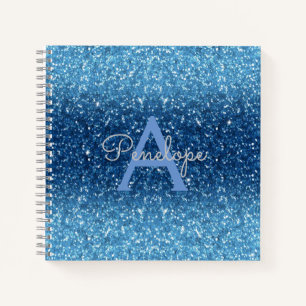 Blue Ombre Glitter and Monogram Recipe Notebook