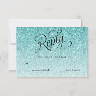 Blue Ombre Glitter Birthday Reply Card