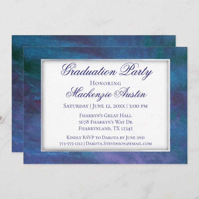 Blue-Ombre Graduation | Turquoise Violet Purple Invitation (Front/Back)