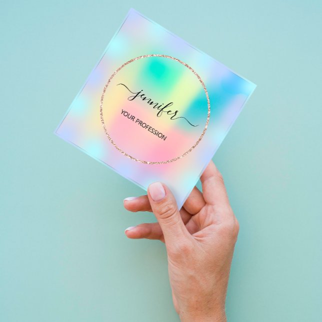Blue Ombré Holograph Professional Makeup Rose Square Business Card (Creator Uploaded)