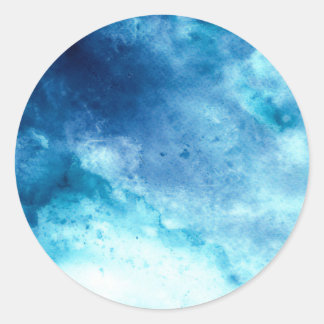 Blue Ombre Inkblot Splatter Watercolor Pattern Classic Round Sticker