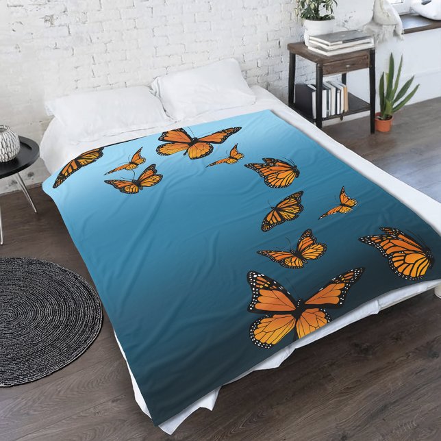Blue Ombre Monarch Butterflies Fleece Blanket (Creator Uploaded)