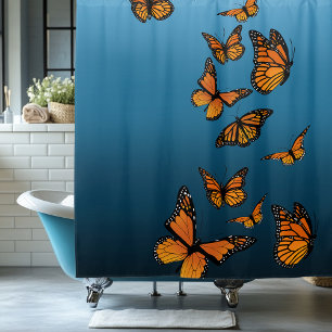 Blue Ombre Monarch Butterflies Shower Curtain