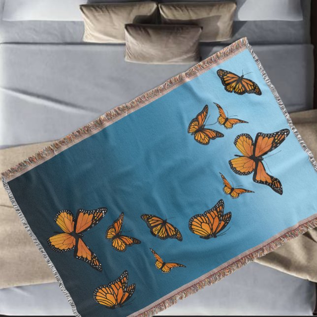 Blue Ombre Monarch Butterflies Throw Blanket (Creator Uploaded)