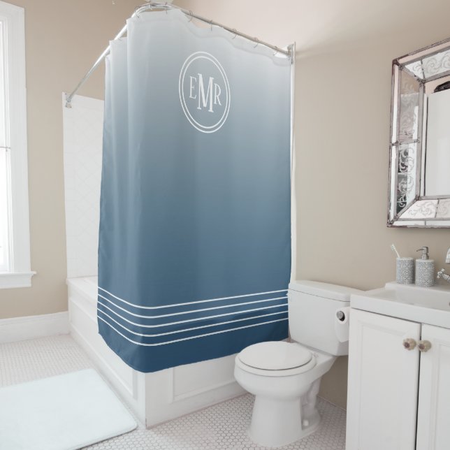 Blue Ombre Monogrammed Shower Curtain (In Situ)