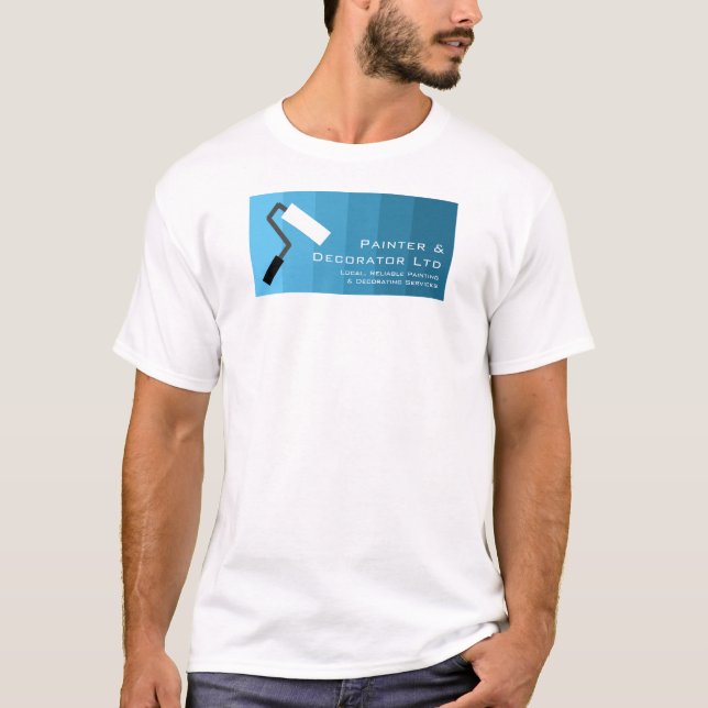 Blue Ombre & Paint Roller, Painter & Decorator T-Shirt (Front)