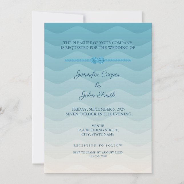 Blue Ombre Pastel Knot Modern Wedding Invitation (Front)