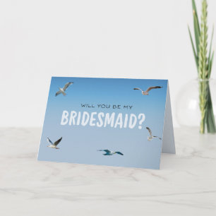 Blue Ombre Seagulls Coastal Bridesmaid Proposal Card