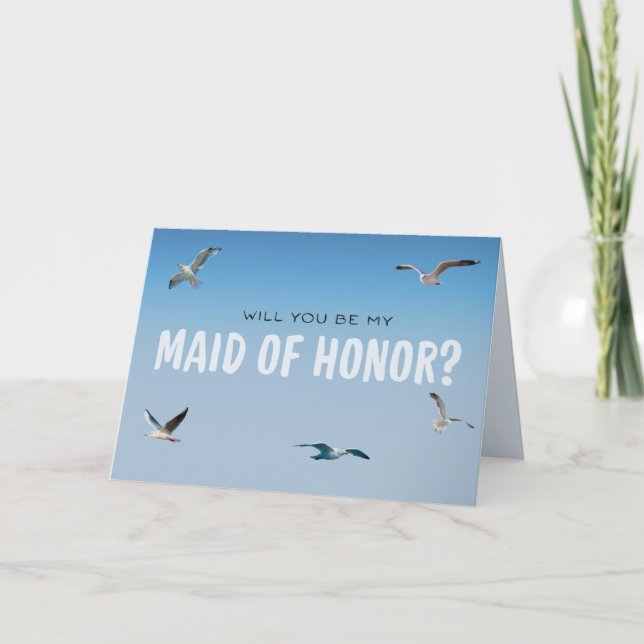 Blue Ombre Seagulls Coastal Maid of Honour Proposa Card (Front)