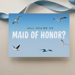 Blue Ombre Seagulls Coastal Maid of Honour Proposa Card