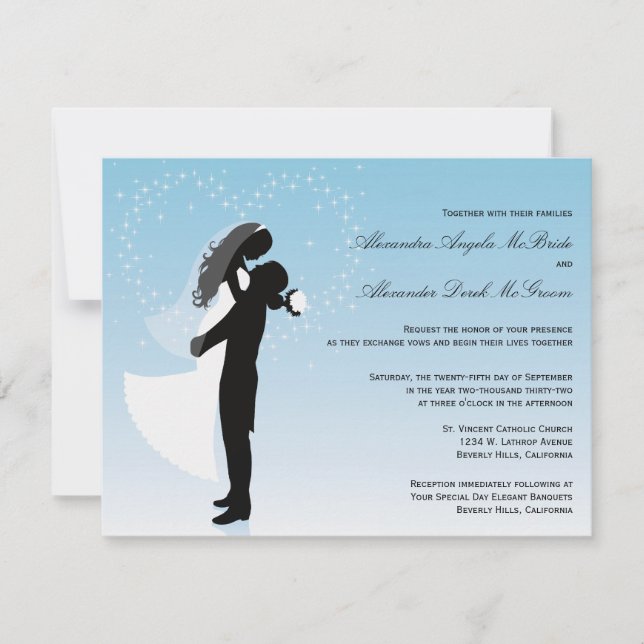 Blue Ombre Silhouette Formal Wedding Invite (Front)