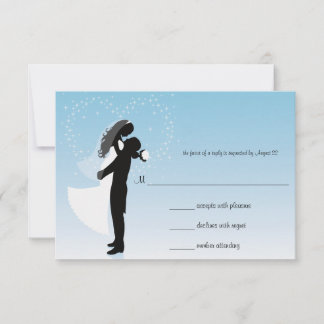 Blue Ombre Silhouette Wedding Response Card