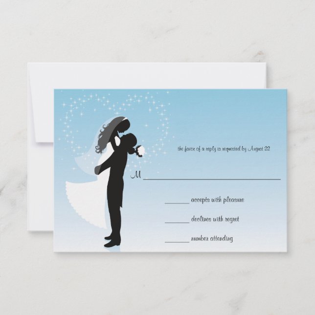 Blue Ombre Silhouette Wedding Response Card (Front)