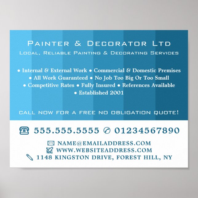 Blue Ombre Stripes, Painter & Decorator Poster (Front)