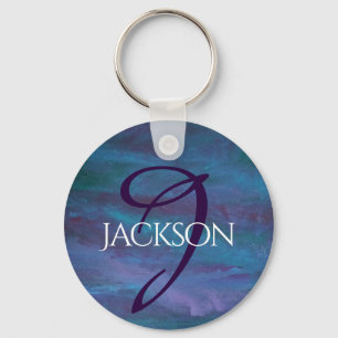 Blue-Ombre Style   Monogram Turquoise Teal Purple Key Ring