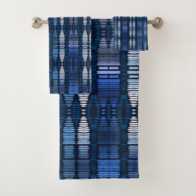 Blue Ombre Tribal Pattern   Bath Towel Set (Insitu)
