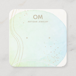 Blue Ombre Watercolor Stud Earring Display Holder Square Business Card