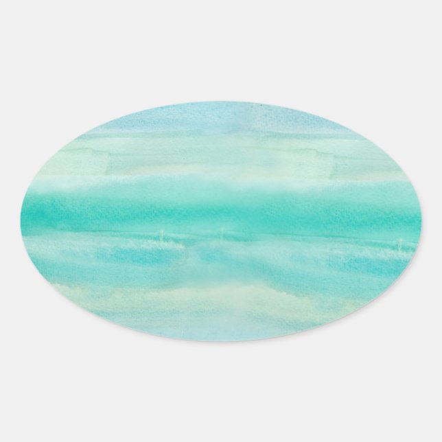 Blue Ombre Watercolor Wash Pattern Oval Sticker (Front)