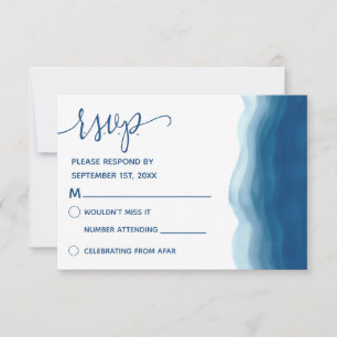 Blue Ombre Watercolor Wave Hand-Lettering RSVP Card