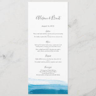 Blue Ombre watercolor Wedding Menu or Program Card
