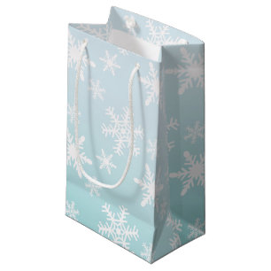 Blue Ombre White Snowflakes Small Gift Bag