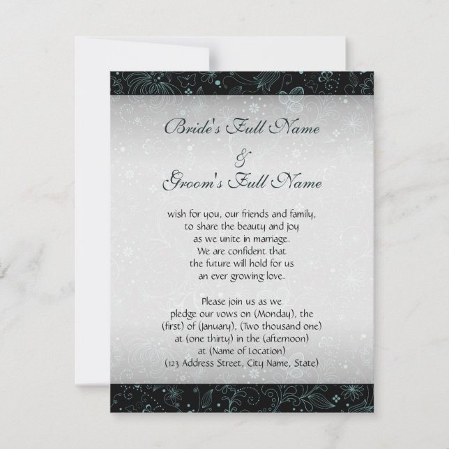 Blue on Black Floral Border Invitation (Front)