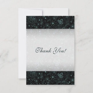 Blue on Black Floral Border Thank You Card