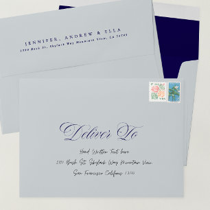 Blue on Blue Calligraphy Baptism Invitation Envelope