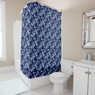 Blue on Blue Hummingbird Pattern Shower Curtain